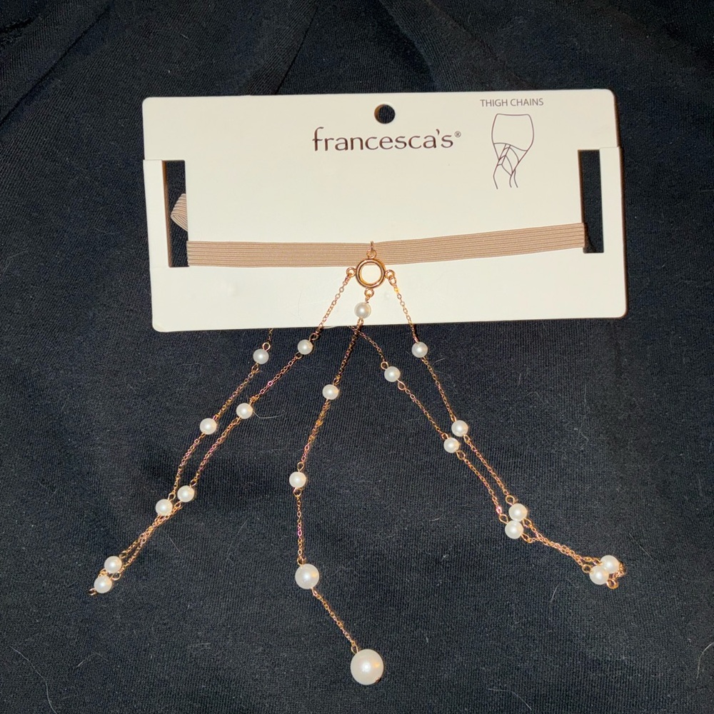 Pair of Francesca's Pearl & Rhinestone Thigh Chains - Beige Straps - Picture 2 of 9
